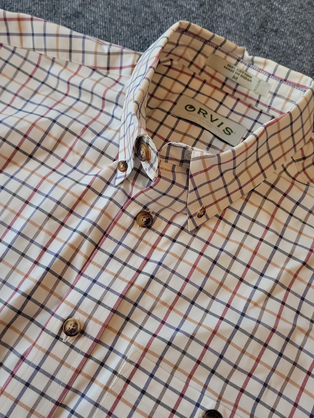Orvis Shirt Men's Medium Country Twill White Red Checks Button Down Thick